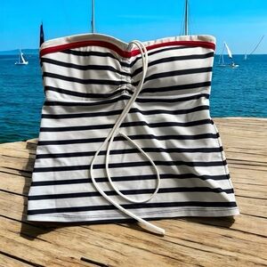 Ralph Lauren Navy and White Strapless Top with Red Accent